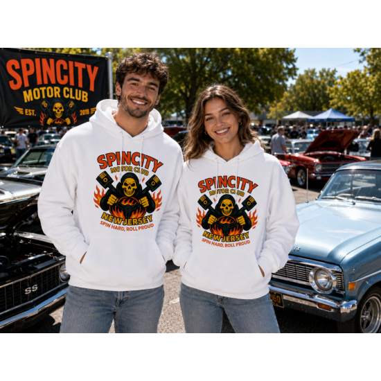 Spin City Motor Club White Unisex Crewneck Sweatshirt