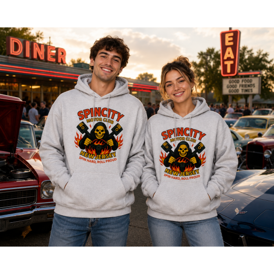 Spin City Motor Club White Unisex Crewneck Sweatshirt
