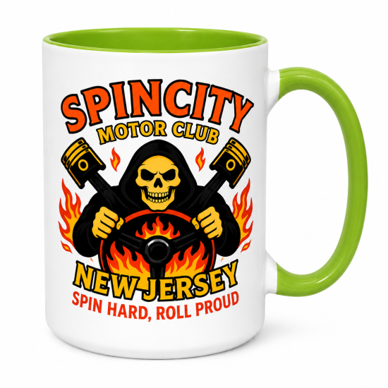 SpinCity Motor Club 15 oz Collector’s Mug Light Green